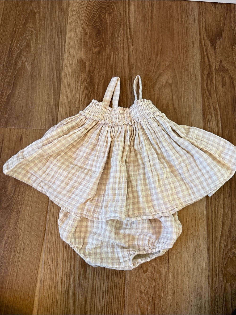 Quincy Mae Cream Plaid Sundress & Bloomer Set